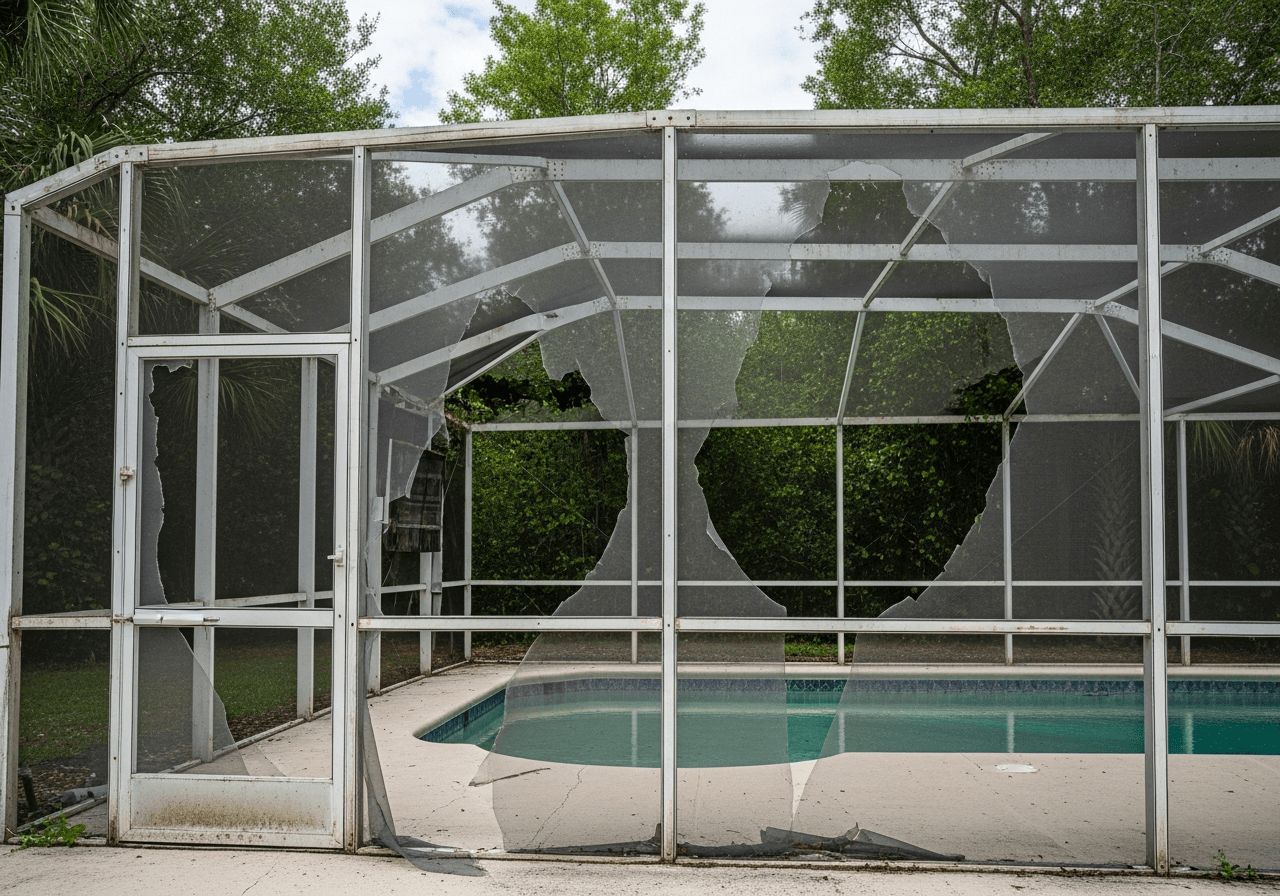 Full Pool Cage Rescreening — before example